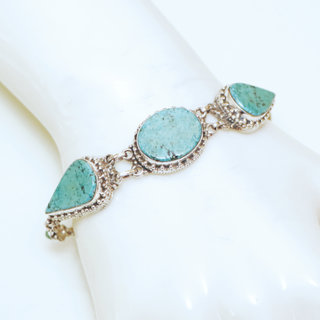 Bijoux Ethniques indiens bracelet argent 925 massif femme filigranes pierre fine goutte ovale vraie Turquoise naturelle vritable - Npal 037 a