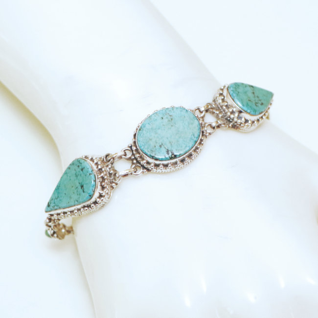 Bracelet filigranes argent 925 et Turquoise naturelle - Népal 037