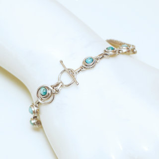 Bijoux Ethniques indiens bracelet argent 925 massif femme filigranes pierre fine goutte ovale vraie Turquoise naturelle vritable - Npal 038 b