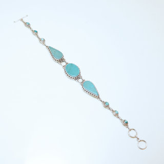 Bijoux Ethniques indiens bracelet argent 925 massif femme filigranes pierre fine goutte ovale vraie Turquoise naturelle vritable - Npal 038 c