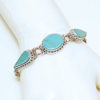 Bijoux Ethniques indiens bracelet argent 925 massif femme filigranes pierre fine goutte ovale vraie Turquoise naturelle vritable - Npal 038 a