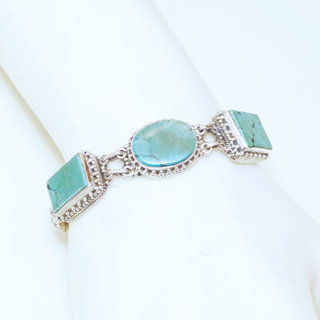 Bijoux Ethniques indiens bracelet argent 925 massif femme filigranes pierre fine ovale rectangle vraie Turquoise naturelle vritable - Npal 040 a