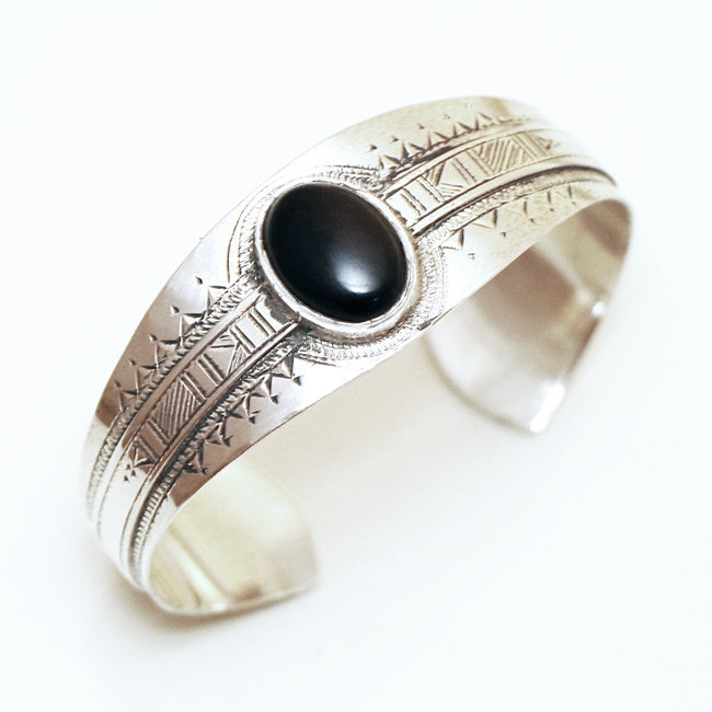 Bracelet argent 925 touareg manchette ovale et Onyx - Niger 023