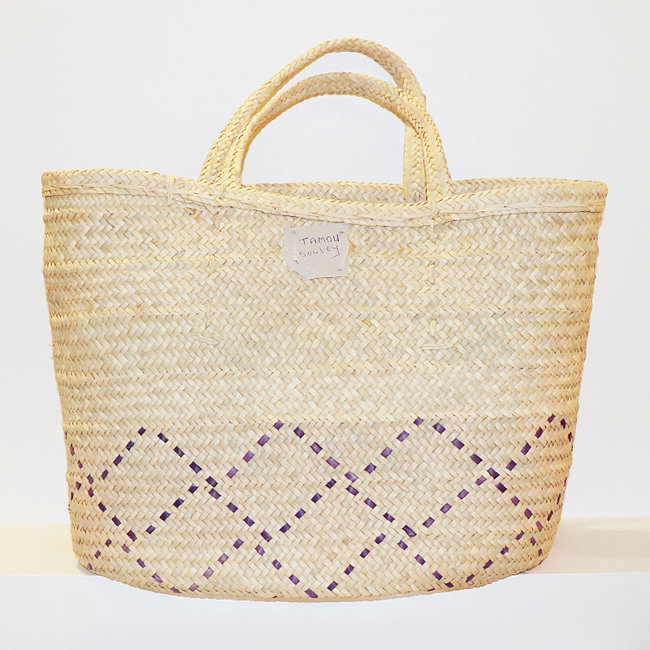 Panier touareg  palmier tressé 35 cm motifs - Niger 004