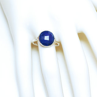 Bijoux ethniques Indiens bague argent 925 massif petites ronde facette pierre fine Lapis-Lazuli bleu fonc paillettes - Inde 158 b