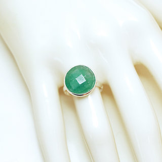 Bijoux ethniques Indiens bague argent 925 massif grandes ronde facette pierre fine corindon Emeraude vert - Inde 159 b