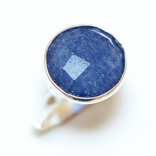 Bijoux ethniques Indiens bague argent 925 massif grandes ronde facette pierre fine Corindon Saphir bleue paillettes - Inde 159