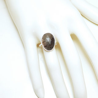 Bijoux ethniques Indiens bague argent 925 massif grandes ovale facette pierre fine Labradorite Gris vert kaki - Inde 160 b