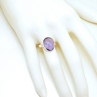 Bijoux ethniques Indiens bague argent 925 massif petites goutte facette verre cristal violet - Inde 161 b