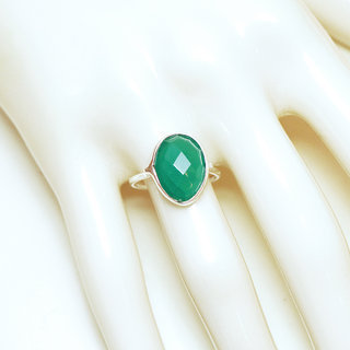 Bijoux ethniques Indiens bague argent 925 massif petites goutte facette pierre fine Agate verte - Inde 161 b