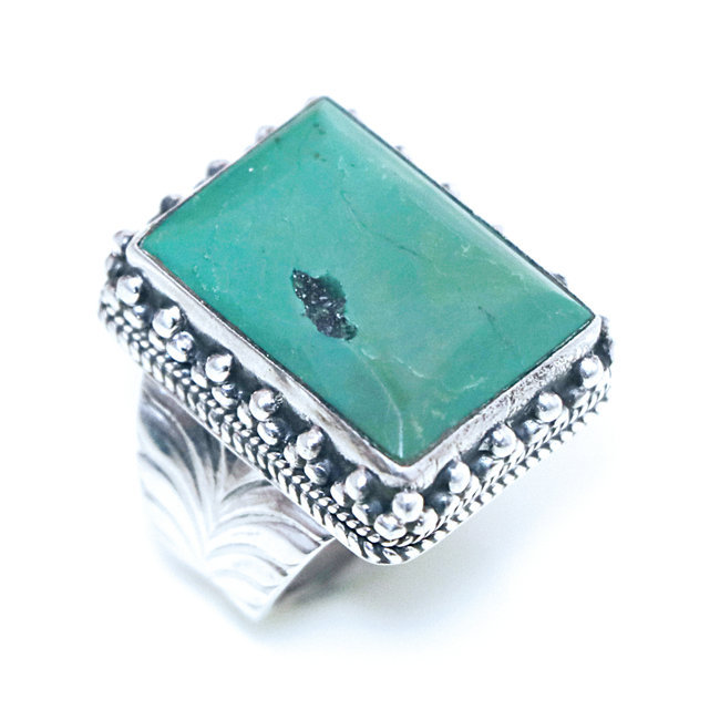 Bague filigranes chevalière argent 925 et Turquoise naturelle - Népal 142