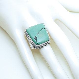 Bijoux ethniques indiens bague en argent 925 massif chevalire filigranes femme homme large grande rectangle et pierre fine vraie turquoise naturelle vritable npalais - Npal 143 b