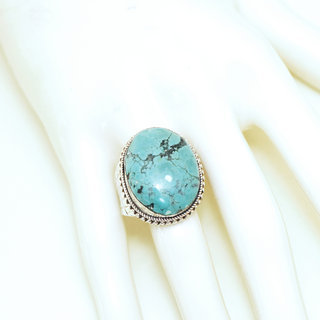 Bijoux ethniques indiens bague en argent 925 massif chevalire filigranes femme homme large grande ovale et pierre fine vraie turquoise naturelle vritable npalais - Npal 151 b