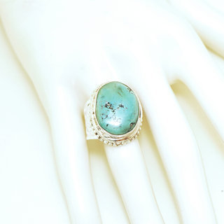 Bijoux ethniques indiens bague en argent 925 massif chevalire filigranes femme homme large grande ovale et pierre fine vraie turquoise naturelle vritable npalais - Npal 153 b