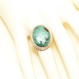 Bijoux ethniques indiens bague en argent 925 massif chevalire filigranes femme homme large grande ovale et pierre fine vraie turquoise naturelle vritable npalais - Npal 156 b