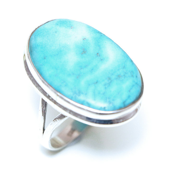 Bague large ovale argent 925 et Turquoise naturelle - Népal 161