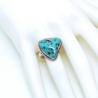 Bijoux ethniques indiens bague en argent 925 massif filigranes femme grande et pierre fine druzy vraie Turquoise brute naturelle vritable npalais - Npal 165 b