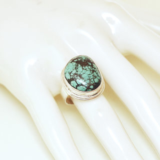 Bijoux ethniques indiens bague en argent 925 massif filigranes femme grande et pierre fine druzy vraie Turquoise brute naturelle vritable npalais - Npal 167 b