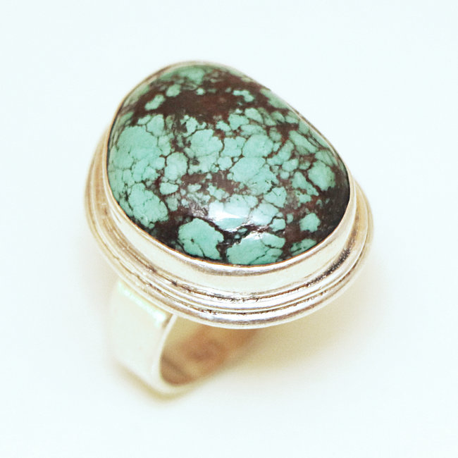 Bague druzy filigranes argent 925 et Turquoise brute naturelle - Népal 167