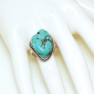 Bijoux ethniques indiens bague en argent 925 massif filigranes femme grande et pierre fine druzy vraie Turquoise brute naturelle vritable npalais - Npal 168 b