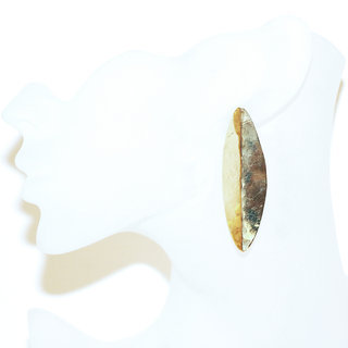 Bijoux ethniques contemporains boucles d'oreilles femme pendantes clous feuilles lisses dores plaqu or feuille peul fulani bronze dor africains - Mali 095 b
