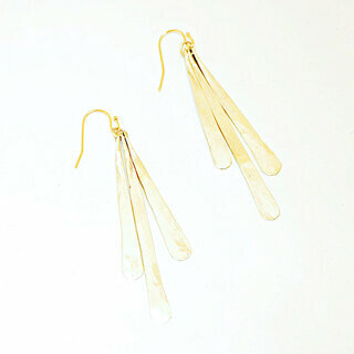 Bijoux ethniques Africains boucles d'oreilles femmes pendantes longues rondes lisses triple trois multi plusieurs tiges peul fulani bronze dor or - Mali 126 c