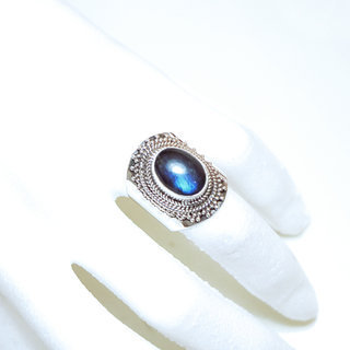 Bijoux ethniques Indiens bague chevalire argent 925 et pierre fine Filigrane Labradorite- Inde 003 b