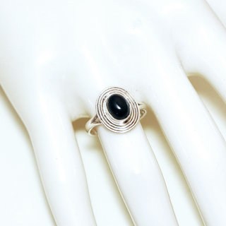 Bijoux ethniques Indiens bague en argent 925 massif femme fine petite ovale filigranes pierre fine Onyx noir - Inde 124 b