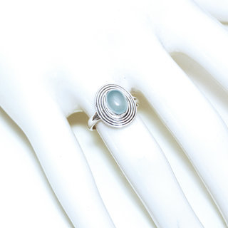 Bijoux ethniques Indiens bague en argent 925 massif femme fine petite ovale filigranes pierre fine Calcdoine bleue - Inde 124 b