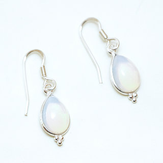 Bijoux Indiens Ethniques boucles d'oreilles argent 925 et pierre fine pendante perle goutte - Inde 021 opaline opale