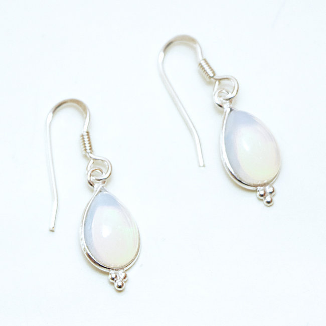 Boucles d'oreilles argent massif 925 gouttes et Opaline - Inde 021