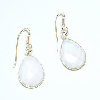 Bijoux Indiens Ethniques boucles d'oreilles argent 925 et pierre fine goutte - Inde 009 Opaline OPale