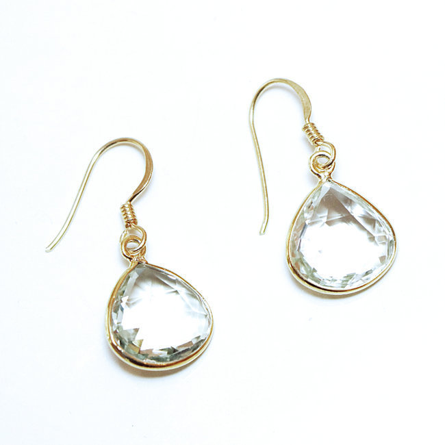 Boucles d'oreilles gouttes facettes argent 925 doré or fin Cristal Améthyste Verte - Inde 016O