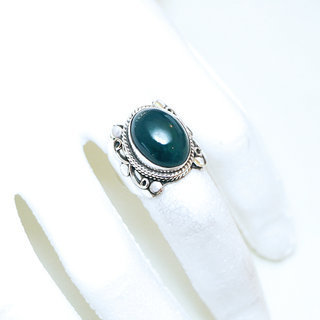 Bijoux ethniques Indiens bague argent 925 et pierre fine ovale chevalire 2 cm - 014G agate verte b