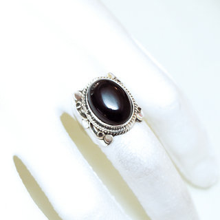 Bijoux ethniques Indiens bague argent 925 et pierre fine ovale chevalire 2 cm - 014G onyx noir b