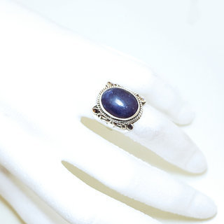 Bijoux ethniques Indiens bague argent 925 et pierre fine ovale chevalire 2 cm - 014G lapis-lazuli b