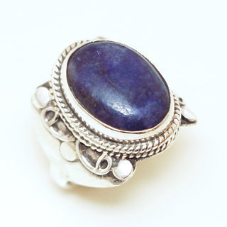 Bijoux ethniques Indiens bague argent 925 et pierre fine ovale chevalire 2 cm - 014G lapis-lazuli