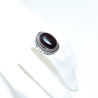 Bijoux ethniques Indiens bague argent 925 ovale filigranes et pierre fine Onyx Noir - Inde 2,5 cm 017G  b