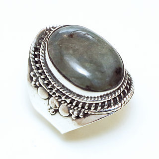 Bijoux ethniques Indiens bague argent 925 ovale filigranes et pierre fine labradorite - Inde 2,5 cm 017G