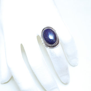 Bijoux ethniques Indiens bague argent 925 ovale filigranes et pierre fine lapis-lazuli - Inde 2,5 cm 017G b