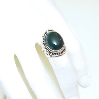 Bijoux ethniques Indiens bague argent 925 ovale filigranes et pierre fine agate verte - Inde 2,5 cm 017G b