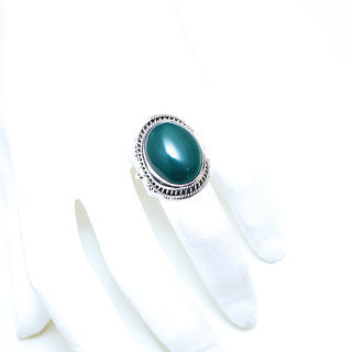 Bijoux ethniques Indiens bague argent 925 ovale filigranes et pierre fine agate verte - Inde 2,8 cm 017TG b