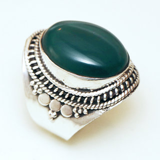 Bijoux ethniques Indiens bague argent 925 ovale filigranes et pierre fine agate verte - Inde 2,8 cm 017TG