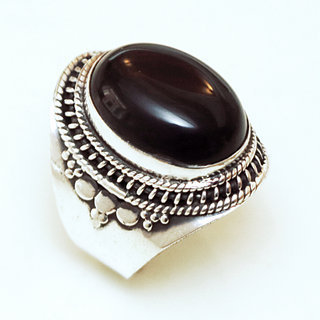 Bijoux ethniques Indiens bague argent 925 ovale filigranes et pierre fine Onyx Noir - Inde 2,8 cm 017TG