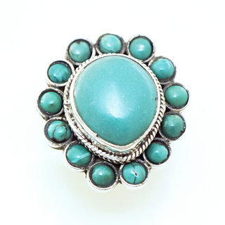 Bijoux ethniques indiens bague en argent 925 et pierre fine turquoise naturelle goutte npalais - 173 Npal c