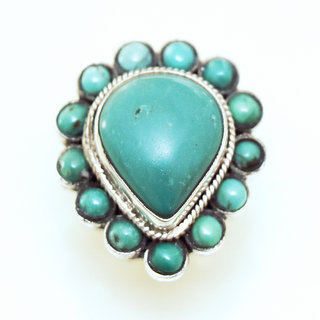 Bijoux ethniques indiens bague en argent 925 et pierre fine turquoise naturelle goutte npalais - 174 Npal c