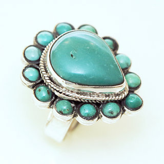 Bijoux ethniques indiens bague en argent 925 et pierre fine turquoise naturelle goutte npalais - 174 Npal