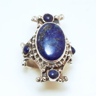 Bijoux ethniques indiens bague chevalire en argent massif 925 Croix Tibtaine pierre fine Lapis-Lazuli grav filigrane npalais - 66R Npal Tibet c