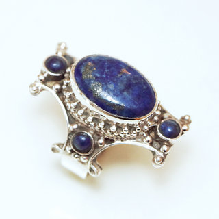 Bijoux ethniques indiens bague chevalire en argent massif 925 Croix Tibtaine pierre fine Lapis-Lazuli grav filigrane npalais - 66R Npal Tibet