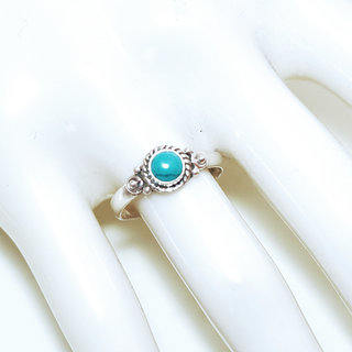 Bijoux ethniques Indiens bague argent 925 massif petite ronde filigranes pierre fine howlite Turquoise - Inde 165 b